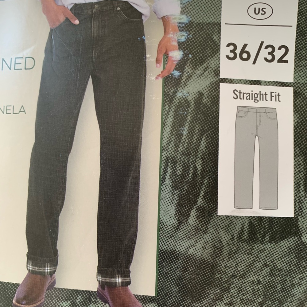 36/32 flannel lined Straight Jeans - men's, Black NWT